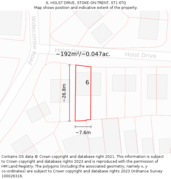 6, HOLST DRIVE, STOKE-ON-TRENT, ST1 6TQ: Plot and title map