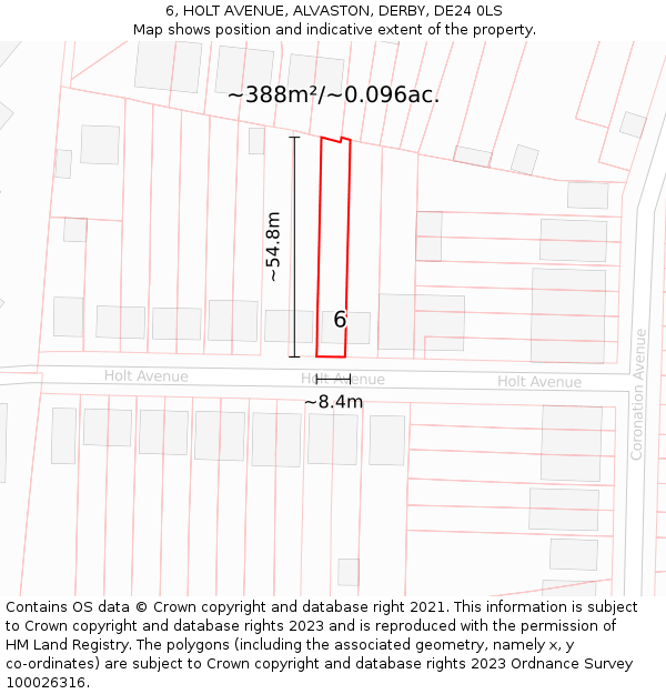 6, HOLT AVENUE, ALVASTON, DERBY, DE24 0LS: Plot and title map