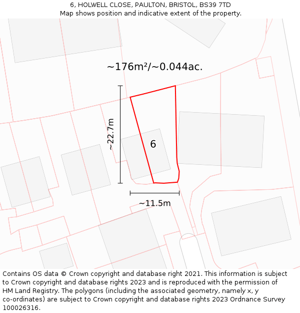 6, HOLWELL CLOSE, PAULTON, BRISTOL, BS39 7TD: Plot and title map
