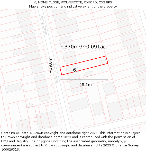 6, HOME CLOSE, WOLVERCOTE, OXFORD, OX2 8PS: Plot and title map