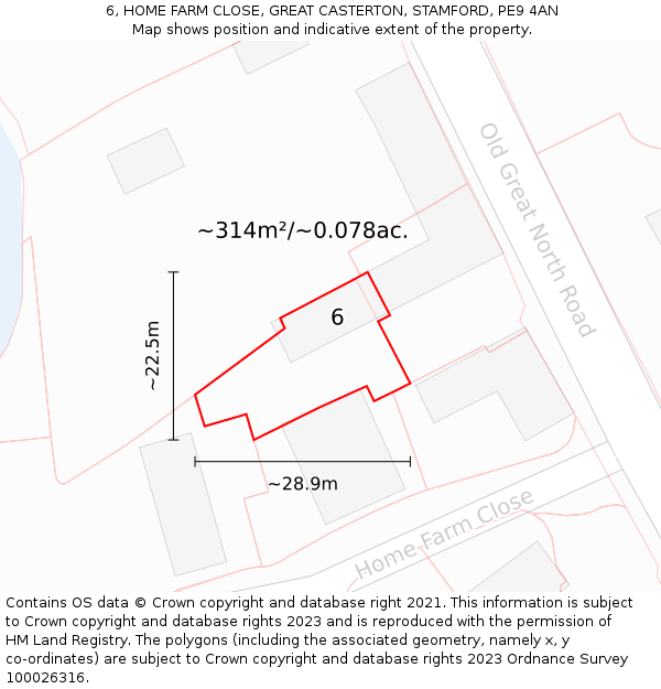 6, HOME FARM CLOSE, GREAT CASTERTON, STAMFORD, PE9 4AN: Plot and title map
