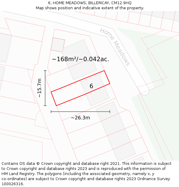 6, HOME MEADOWS, BILLERICAY, CM12 9HQ: Plot and title map