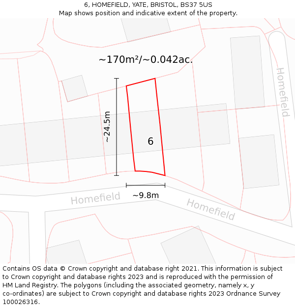 6, HOMEFIELD, YATE, BRISTOL, BS37 5US: Plot and title map