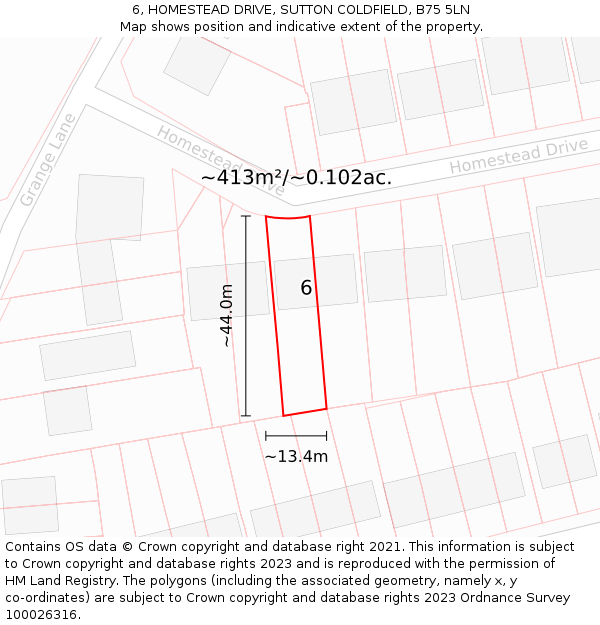 6, HOMESTEAD DRIVE, SUTTON COLDFIELD, B75 5LN: Plot and title map