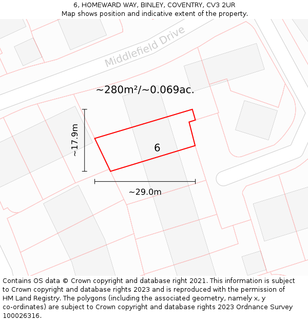 6, HOMEWARD WAY, BINLEY, COVENTRY, CV3 2UR: Plot and title map