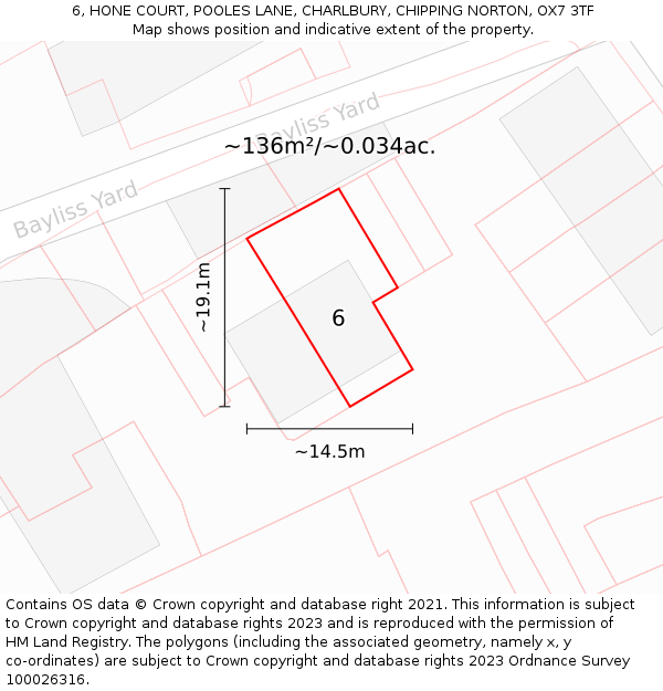 6, HONE COURT, POOLES LANE, CHARLBURY, CHIPPING NORTON, OX7 3TF: Plot and title map
