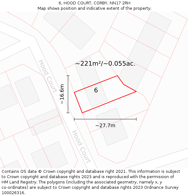 6, HOOD COURT, CORBY, NN17 2RH: Plot and title map
