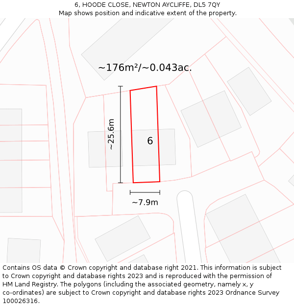 6, HOODE CLOSE, NEWTON AYCLIFFE, DL5 7QY: Plot and title map