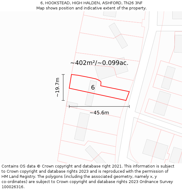 6, HOOKSTEAD, HIGH HALDEN, ASHFORD, TN26 3NF: Plot and title map