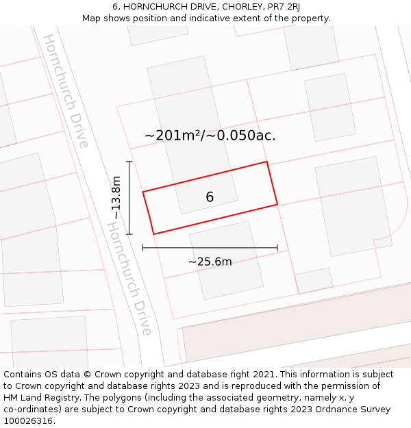 6, HORNCHURCH DRIVE, CHORLEY, PR7 2RJ: Plot and title map