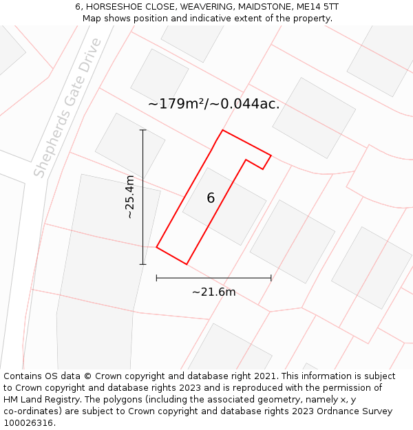 6, HORSESHOE CLOSE, WEAVERING, MAIDSTONE, ME14 5TT: Plot and title map