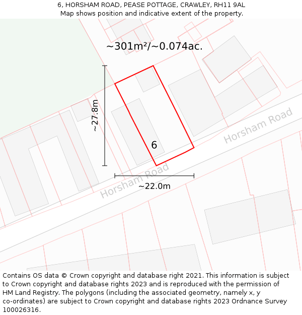 6, HORSHAM ROAD, PEASE POTTAGE, CRAWLEY, RH11 9AL: Plot and title map