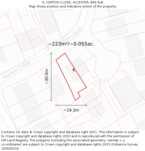 6, HORTON CLOSE, ALCESTER, B49 6LB: Plot and title map