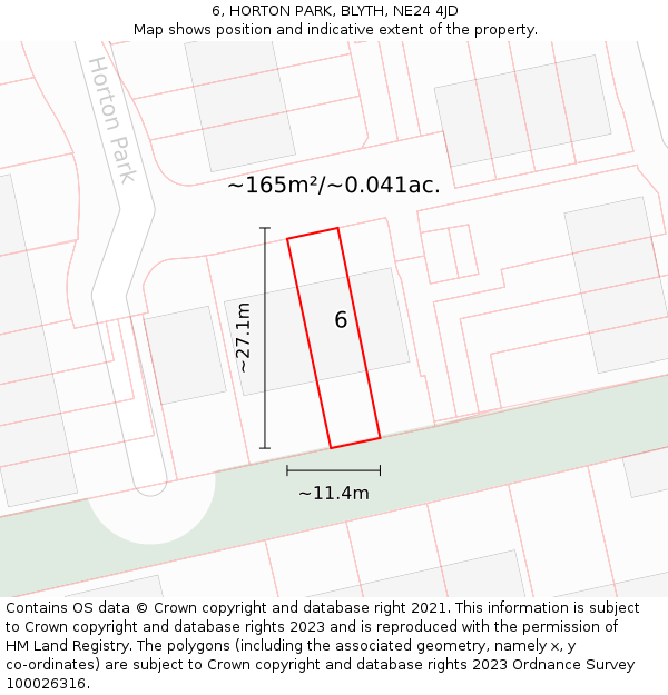 6, HORTON PARK, BLYTH, NE24 4JD: Plot and title map