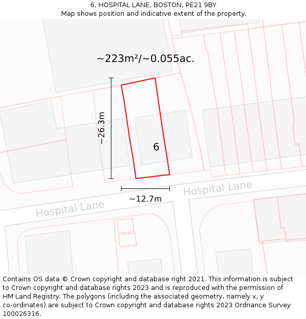 6, HOSPITAL LANE, BOSTON, PE21 9BY: Plot and title map
