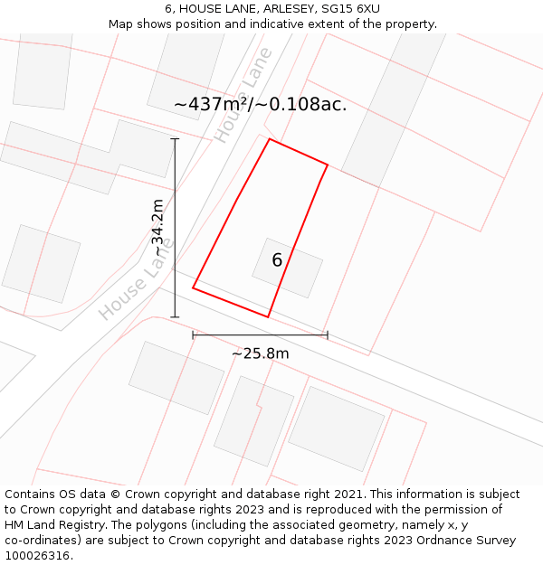 6, HOUSE LANE, ARLESEY, SG15 6XU: Plot and title map