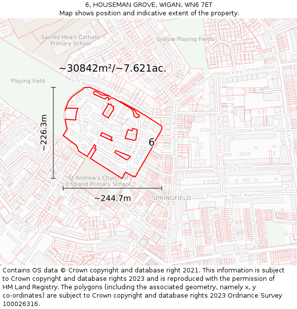 6, HOUSEMAN GROVE, WIGAN, WN6 7ET: Plot and title map
