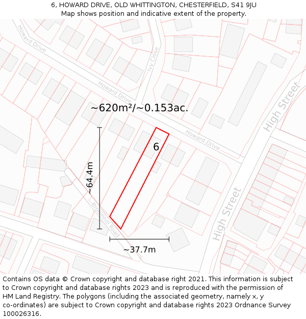 6, HOWARD DRIVE, OLD WHITTINGTON, CHESTERFIELD, S41 9JU: Plot and title map
