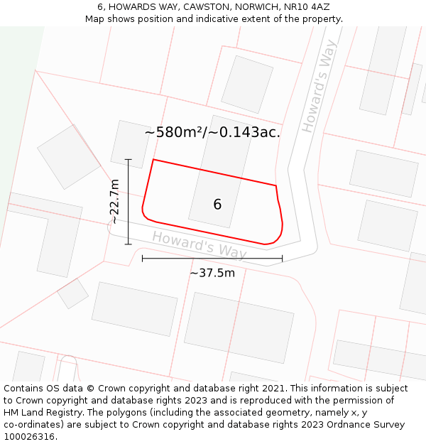 6, HOWARDS WAY, CAWSTON, NORWICH, NR10 4AZ: Plot and title map