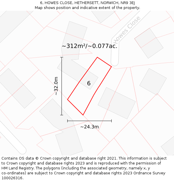 6, HOWES CLOSE, HETHERSETT, NORWICH, NR9 3EJ: Plot and title map