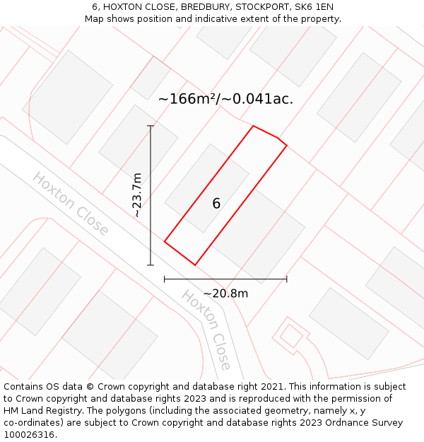 6, HOXTON CLOSE, BREDBURY, STOCKPORT, SK6 1EN: Plot and title map