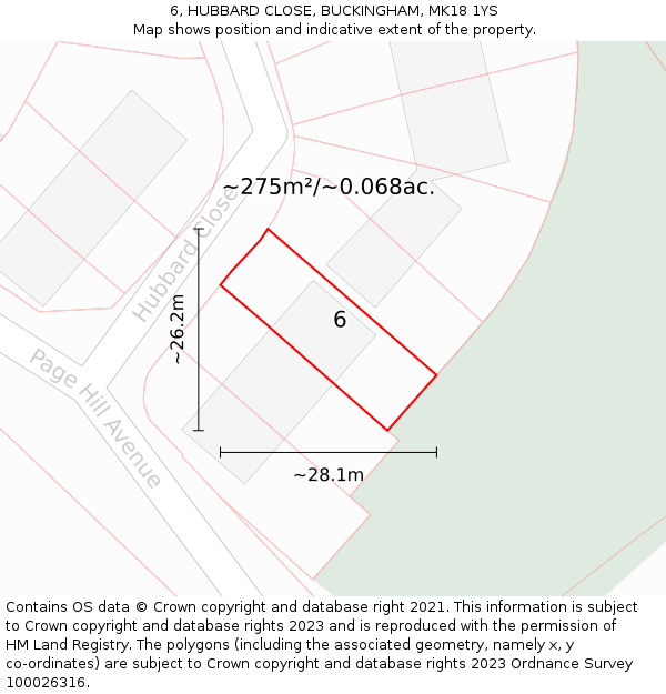 6, HUBBARD CLOSE, BUCKINGHAM, MK18 1YS: Plot and title map