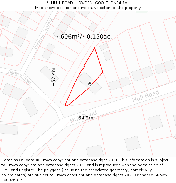 6, HULL ROAD, HOWDEN, GOOLE, DN14 7AH: Plot and title map