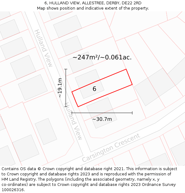 6, HULLAND VIEW, ALLESTREE, DERBY, DE22 2RD: Plot and title map