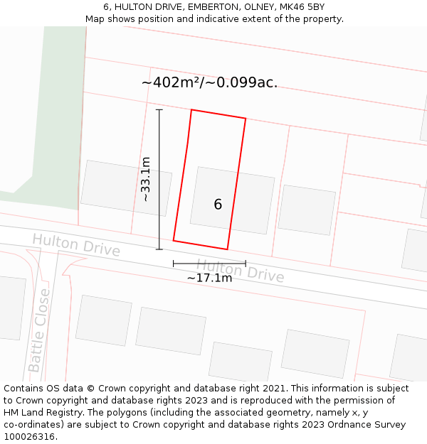 6, HULTON DRIVE, EMBERTON, OLNEY, MK46 5BY: Plot and title map