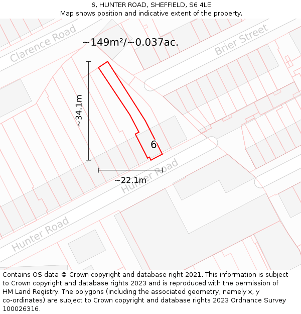 6, HUNTER ROAD, SHEFFIELD, S6 4LE: Plot and title map