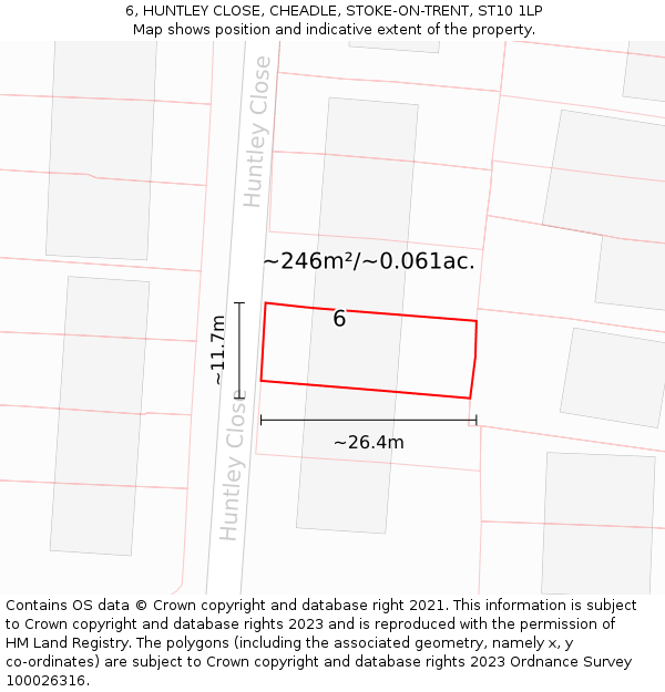 6, HUNTLEY CLOSE, CHEADLE, STOKE-ON-TRENT, ST10 1LP: Plot and title map