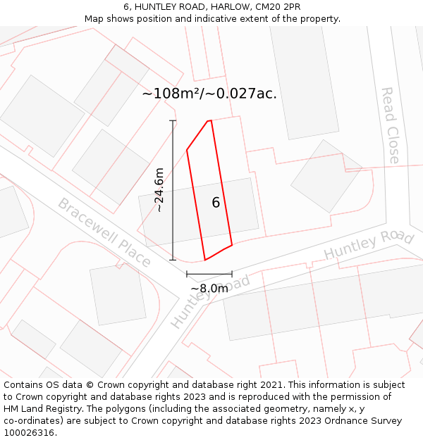 6, HUNTLEY ROAD, HARLOW, CM20 2PR: Plot and title map