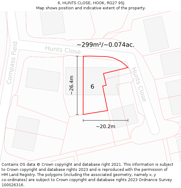 6, HUNTS CLOSE, HOOK, RG27 9SJ: Plot and title map