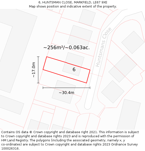 6, HUNTSMAN CLOSE, MARKFIELD, LE67 9XE: Plot and title map