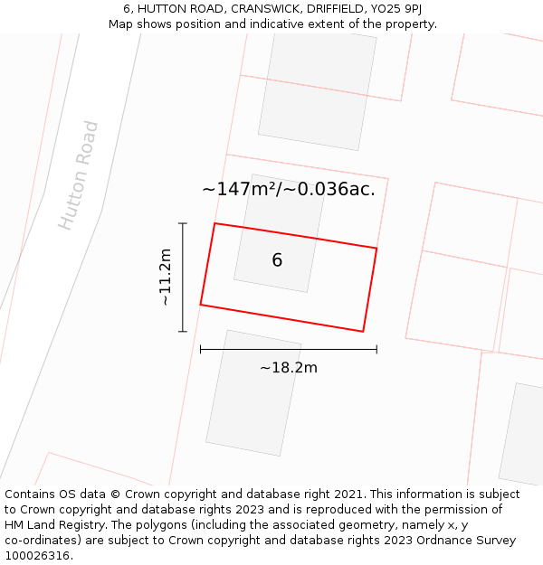 6, HUTTON ROAD, CRANSWICK, DRIFFIELD, YO25 9PJ: Plot and title map