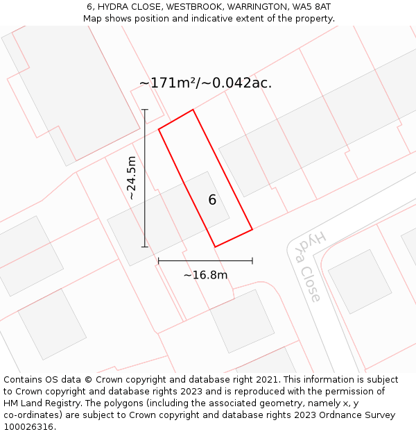 6, HYDRA CLOSE, WESTBROOK, WARRINGTON, WA5 8AT: Plot and title map