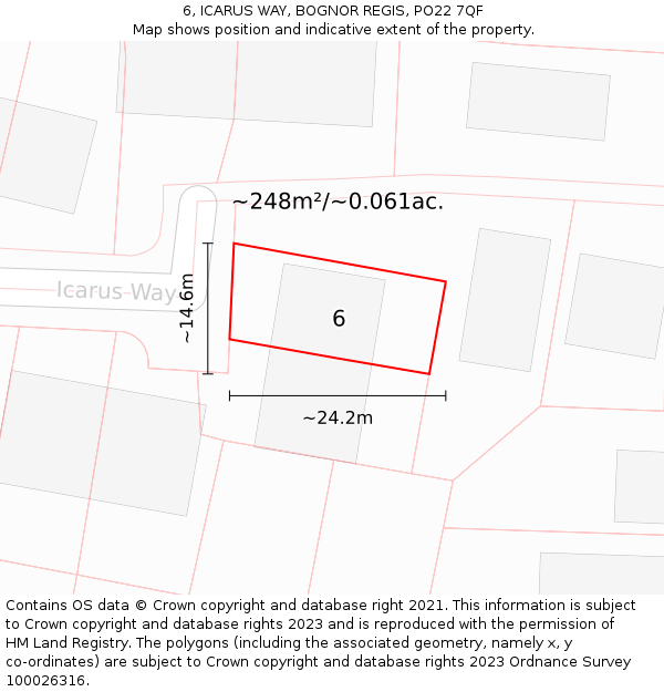 6, ICARUS WAY, BOGNOR REGIS, PO22 7QF: Plot and title map