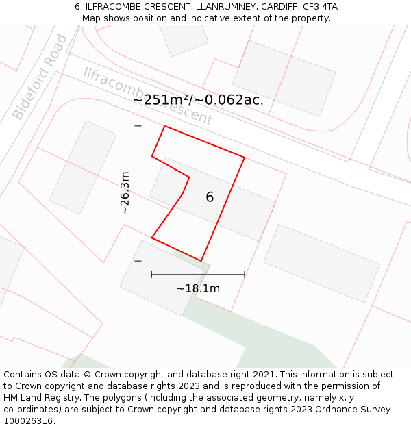 6, ILFRACOMBE CRESCENT, LLANRUMNEY, CARDIFF, CF3 4TA: Plot and title map