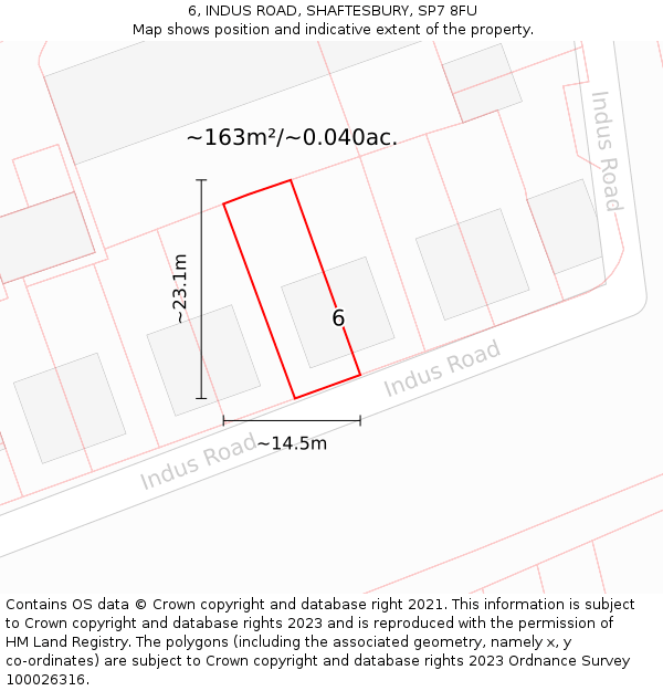 6, INDUS ROAD, SHAFTESBURY, SP7 8FU: Plot and title map