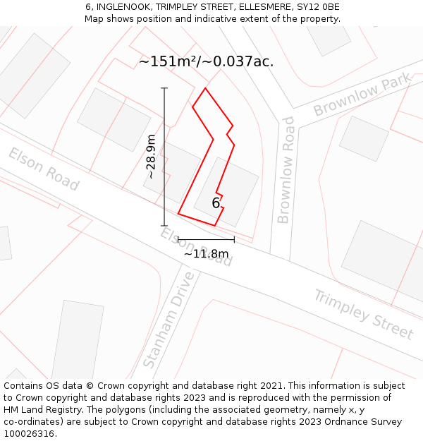 6, INGLENOOK, TRIMPLEY STREET, ELLESMERE, SY12 0BE: Plot and title map