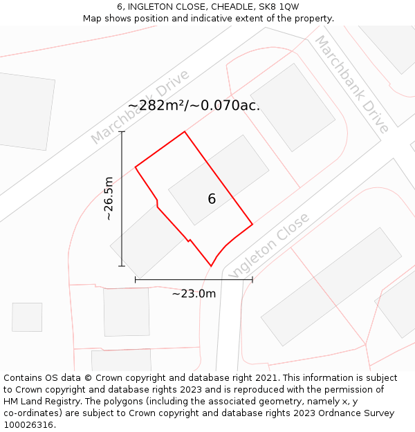 6, INGLETON CLOSE, CHEADLE, SK8 1QW: Plot and title map
