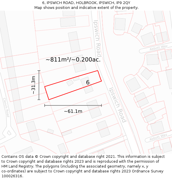 6, IPSWICH ROAD, HOLBROOK, IPSWICH, IP9 2QY: Plot and title map