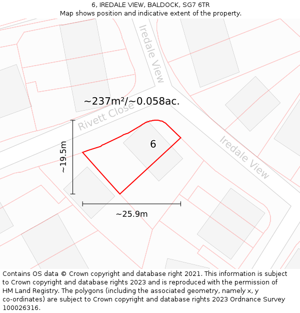 6, IREDALE VIEW, BALDOCK, SG7 6TR: Plot and title map