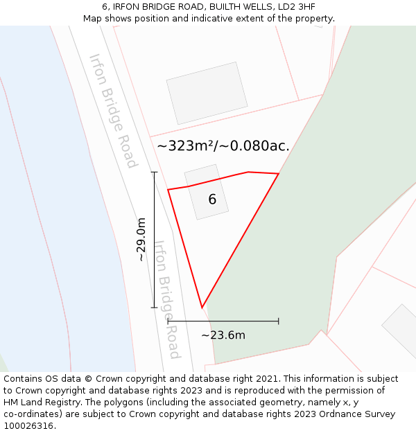 6, IRFON BRIDGE ROAD, BUILTH WELLS, LD2 3HF: Plot and title map