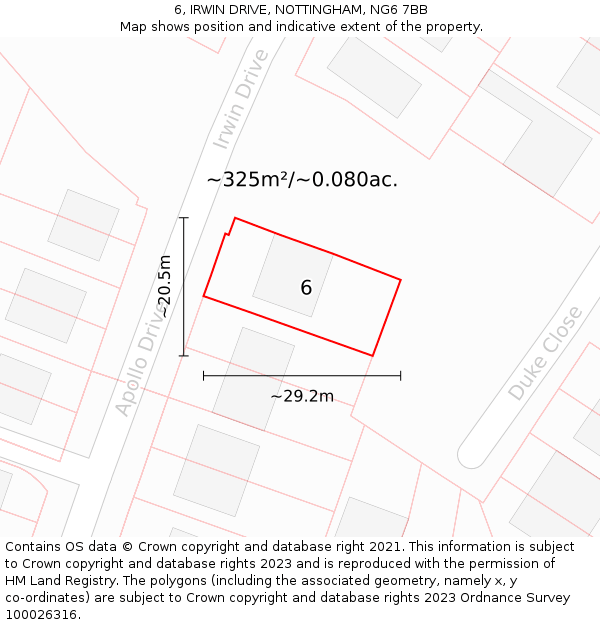 6, IRWIN DRIVE, NOTTINGHAM, NG6 7BB: Plot and title map