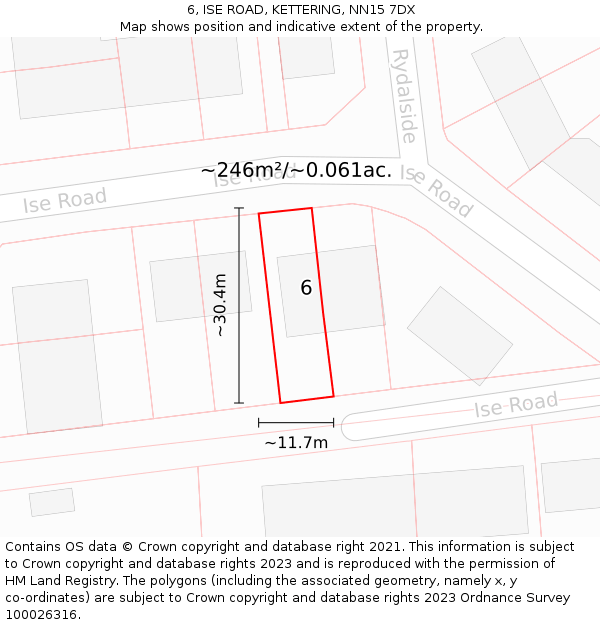 6, ISE ROAD, KETTERING, NN15 7DX: Plot and title map