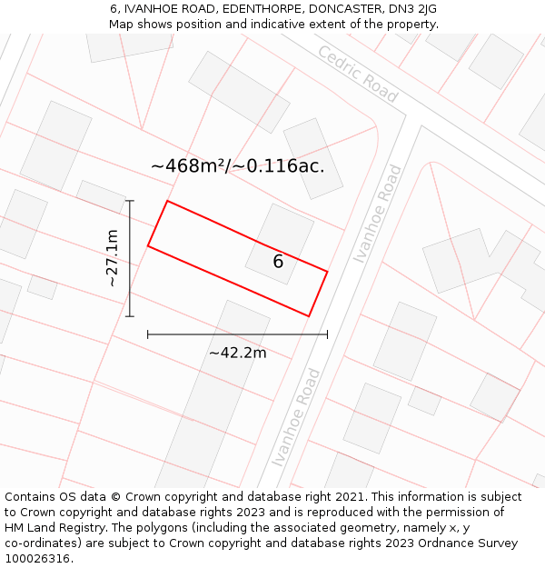 6, IVANHOE ROAD, EDENTHORPE, DONCASTER, DN3 2JG: Plot and title map