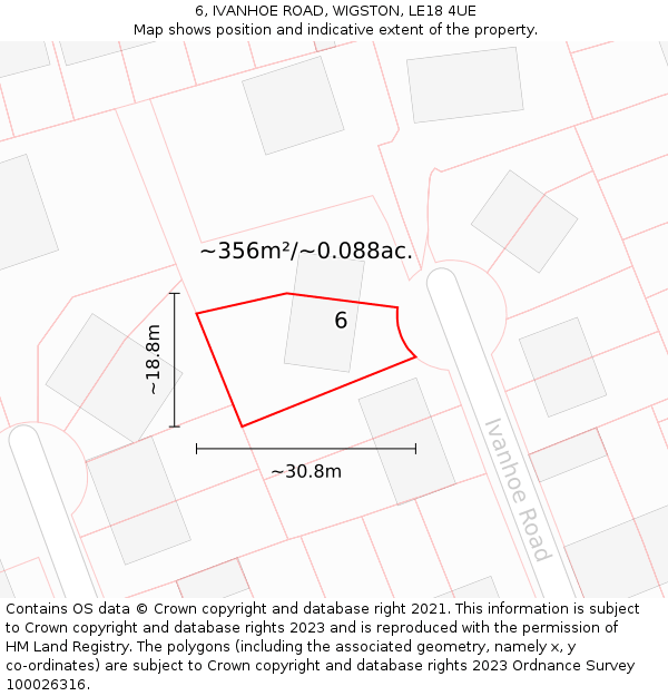 6, IVANHOE ROAD, WIGSTON, LE18 4UE: Plot and title map