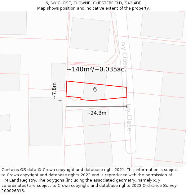 6, IVY CLOSE, CLOWNE, CHESTERFIELD, S43 4BF: Plot and title map