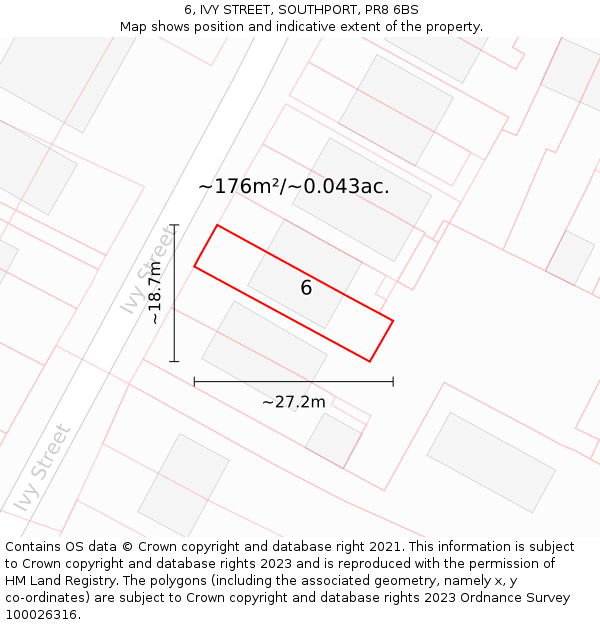 6, IVY STREET, SOUTHPORT, PR8 6BS: Plot and title map